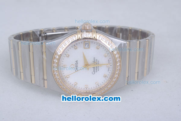 Omega Constellation Rose Gold with Diamond Bezel and Marking- White Dial For Lovers Model - Click Image to Close